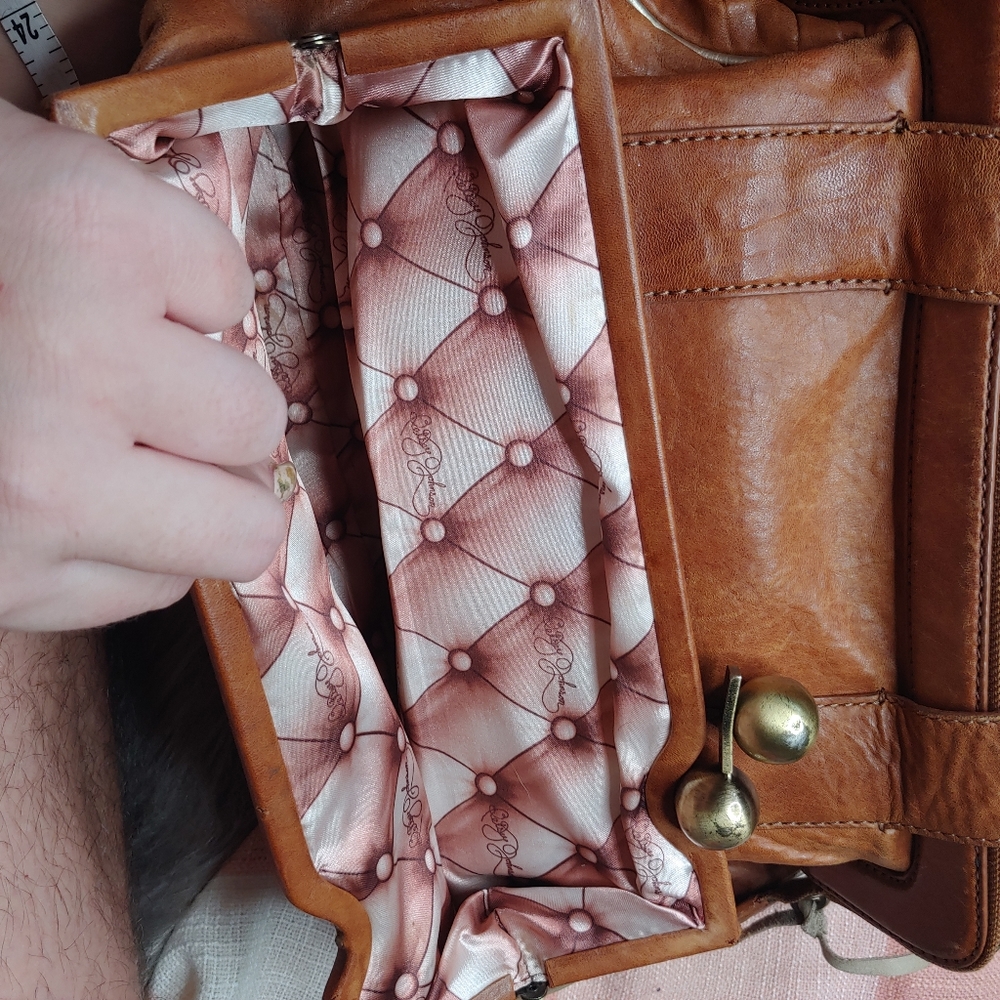 Betsey Johnson | Brown Leather Purse Vintage zip patina loved large oversized - Picture 5 of 12